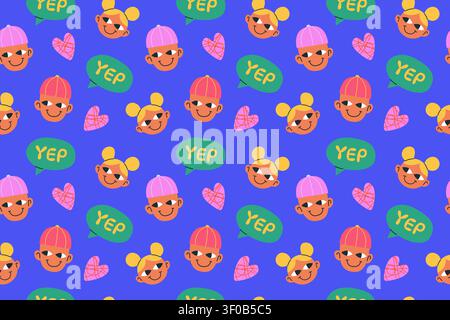 Funky Seamless Patterns with Boys and Girls. Stock Vector