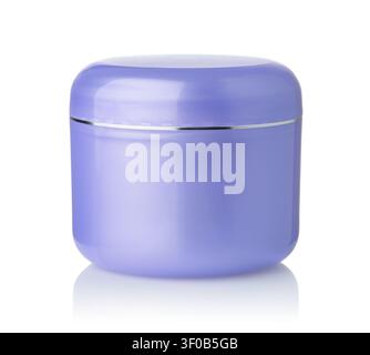 Front view of blue plastic cosmetic container isolated on white Stock Photo