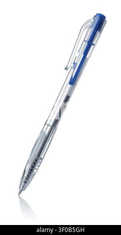 Side view of transparent plastic ballpoint pen isolated on white Stock Photo