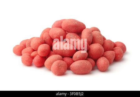 Heap of red spicy coated peanuts isolated on white Stock Photo