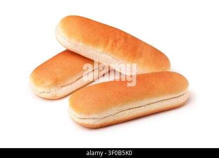 Three whole hot dog buns isolated on white Stock Photo
