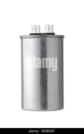Front view of aluminum capacitor isolated on white Stock Photo