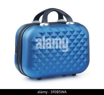 Blue carry-on hardside luggage case isolated on white Stock Photo