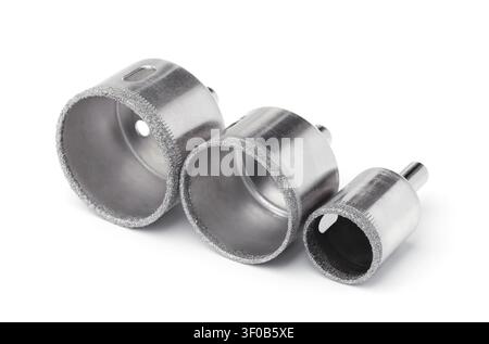 Three diamond hole saw drill bits isolated on white Stock Photo