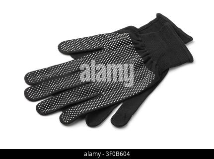 Pair of PVC dotted black gloves isolated on white Stock Photo