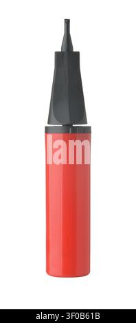 Front view of red plastic balloon air pump isolated on white Stock Photo
