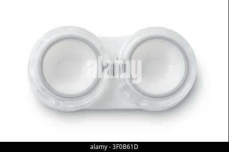 Top view of transparent plastic contact lens case isolated on white Stock Photo