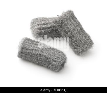 Three steel wool scrubbing pads isolated on white Stock Photo