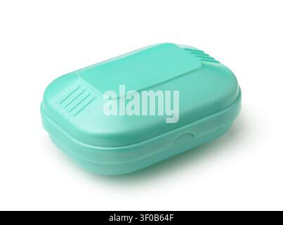 Green plastic soap case isolated on white Stock Photo