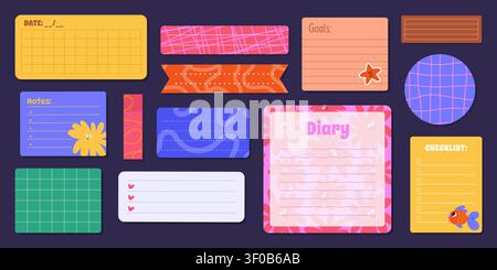 Set of Funky Digital Paper Notes and Stickers. Stock Vector