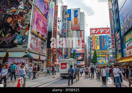Chuo Dori in Akihabara Electric Town, Chiyoda City, Tokyo, Japan.  This busy section of Chuo Dori is the heart of Akihabara, lined with famous electro Stock Photo