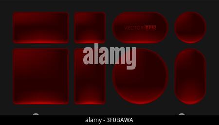 Sleek red glossy UI elements set on a dark background, perfect for modern design. Vector illustration. Stock Vector