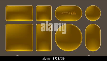 Glossy golden brown UI button set with various shapes for modern design. Vector illustration Stock Vector