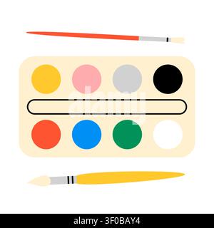 Watercolor paint palette and brushes vector icon Stock Vector