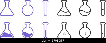 Laboratory Glassware Icons Set in Line Style. Vector Illustration Stock Vector