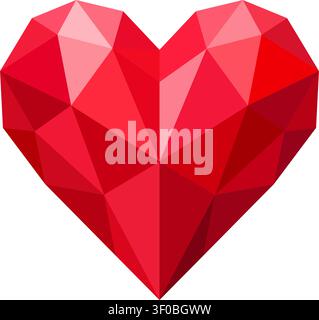 Red Low Poly Geometric Heart Icon, Isolated Vector Illustration Stock Vector