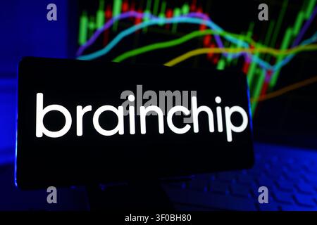 Brainchip Holdings Ltd Logo Displayed On A Smartphone Screen In Front Of A Computer Showing Stock Market Financial Performance Charts Stock Photo