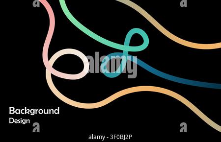Abstract background with colorful swirling lines on black Stock Vector