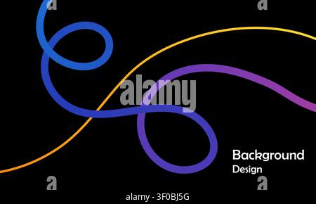 Abstract background with colorful swirling lines on black Stock Vector