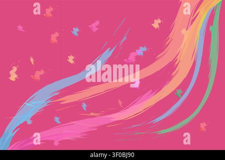 Abstract pink background with brush strokes and butterflies Stock Vector