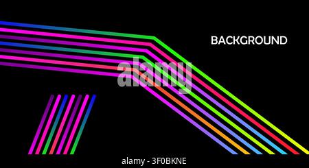 Multicolored neon lines on black background Stock Vector