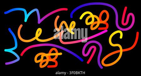 Colorful neon light lines on black background Stock Vector