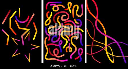 Colorful neon lines moving on black background Stock Vector