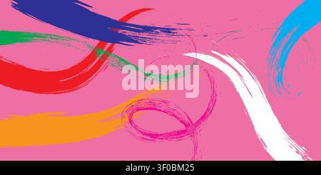 Colorful Brush Strokes on Pink Background Stock Vector
