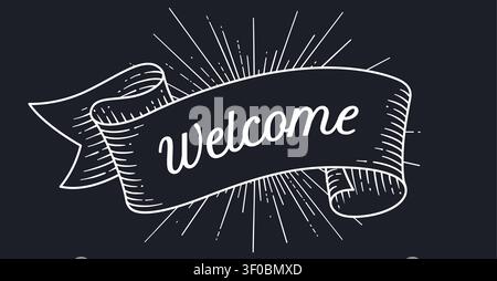Welcome. Banner ribbon. Vintage engraved Stock Vector