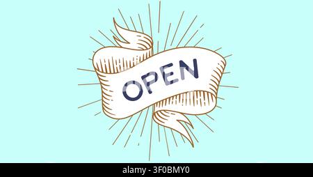 Open. Banner ribbon. Vintage engraved Stock Vector
