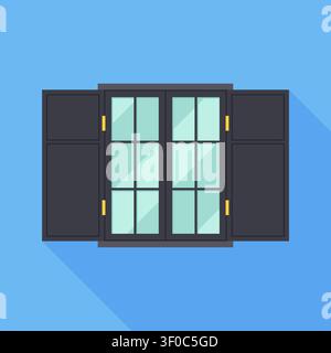 Window with Open Shutters Flat Icon on Blue Background Vector Illustration Stock Vector