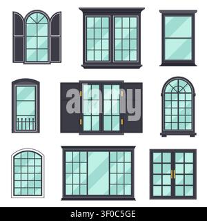 Set of Window Style Flat Icons on White Background Vector Illustration Stock Vector