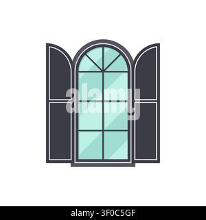 Arched Window with Shutters Flat Icon on White Vector Illustration Stock Vector