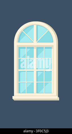 Arched Window Flat Icon with Cream Frame on Dark Blue Vector Illustration Stock Vector
