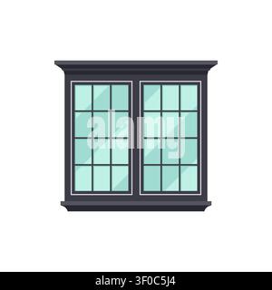 Bay Window Flat Icon with Dark Frame and Glass Panes Vector Illustration Stock Vector
