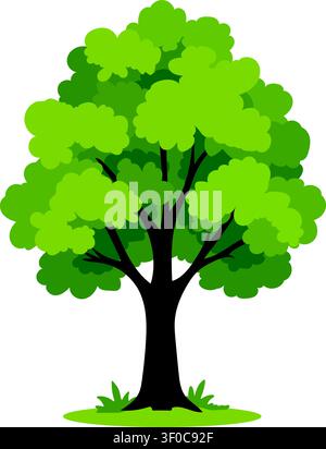 Green Leafy Tree Illustration Isolated on White Background, Flat Nature Vector Design Stock Vector