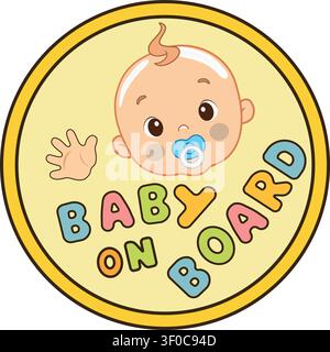 Baby on Board Car Sticker with Cute Toddler Icon and Children Safety Sign Stock Vector
