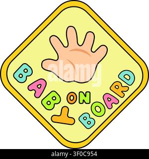 Baby on Board Car Sticker Icon. Child Safety Sign for Vehicle. Cute Baby Warning Decal in Flat Vector Style Stock Vector
