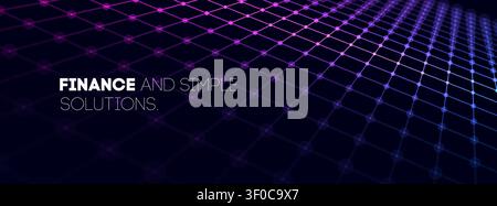 Grid neon game with background tech abstract for digital retro bg. Arcade line hud with purple futuristic space for blue 80s vr. 3d pattern perspectiv Stock Vector