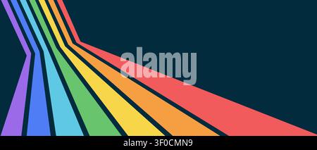 Groovy retro rainbow lines flow across abstract 70s background with dynamic curves and psychedelic wave patterns creating vintage geometric art with Stock Vector