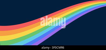 Groovy retro rainbow lines flow across abstract 70s background with dynamic curves and psychedelic wave patterns creating vintage geometric art with Stock Vector
