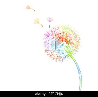 Dandelion colored. Hand drawn. Not AI, vector illustration. Stock Vector