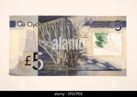 five (5) Clydesdale Bank Pounds sterling banknote, Forth Bridge Stock Photo