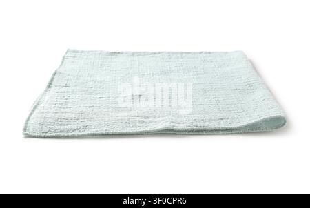 Folded light blue microfiber cleaning cloth on white background Stock Photo