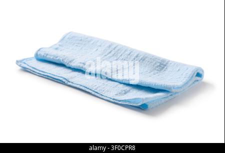 folded light blue microfiber cleaning cloth on white background Stock Photo