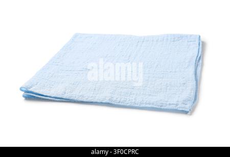 folded light blue microfiber cleaning cloth on white background Stock Photo