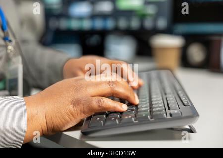 Data center software developer deploys data backup solutions, managing server storage and supporting reliable recovery. Stock Photo