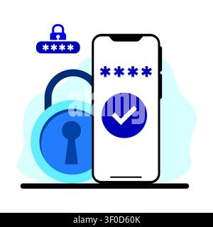 Vector illustration representing mobile cybersecurity, data privacy, and secure login access via password protection on a smartphone interface. Stock Vector
