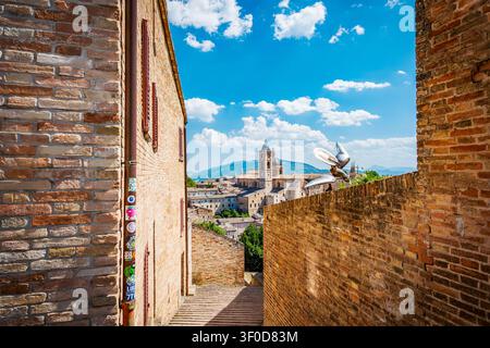 Urbino old town view from a historic alley Stock Photo