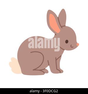 Cute brown rabbit vector illustration. Flat design woodland bunny icon isolated on white background. Perfect for autumn designs, kids birthday cards Stock Vector